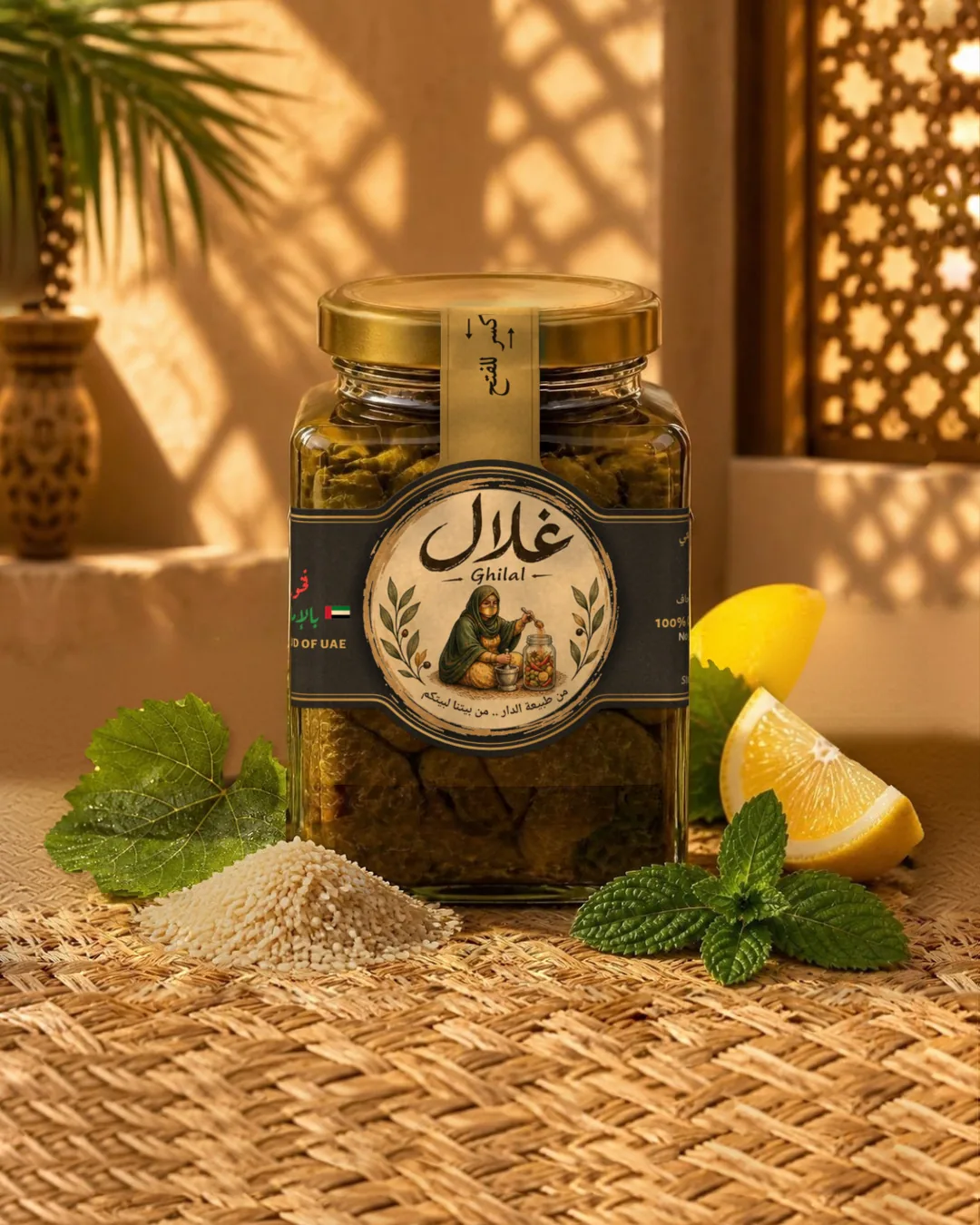 Ghilal vine leaves jar with lemon and mint